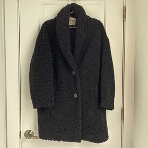 Zara Fleece Faux Shearling Teddy Coat in Black